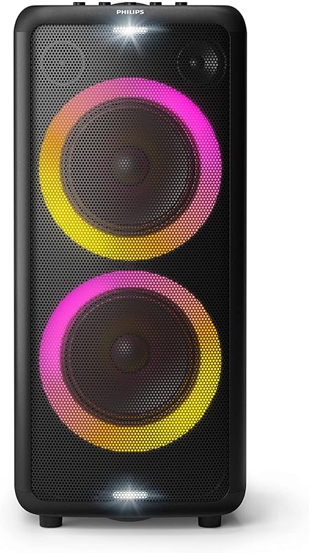 Philips X5206 Bluetooth Party Speaker with Extra bass, Up to 14 Hours Battery, Party Lights and Karaoke Effects, Microphone and Guitar Input, Audio-in, USB Charging, Built-in Trolley, TAX5206