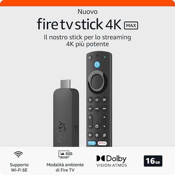 Nuovo Fire TV Stick 4K Max di Amazon | Dispositivo per lo streaming con supporto per Wi-Fi 6E e modalità ambiente