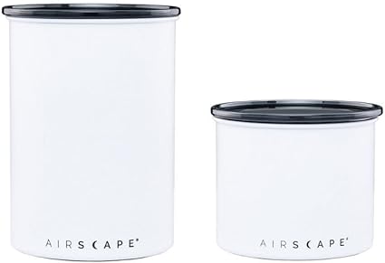Planetary Design Airscape Stainless Steel Coffee Canister - Set of 2 - Food Storage Container - Patented Airtight Lid Pushes Out Excess Air - Preserve Food Freshness (Small & Medium, Matte White)
