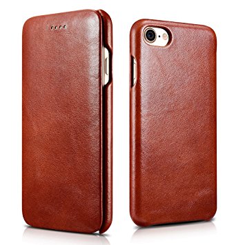 iPhone 8 Leather Case, iPhone 7 Leather Case, FUTLEX Vintage Series Genuine Leather Folio Cover - Ultra Slim - Full Protection - Handmade - Folded Edge Design - Brown