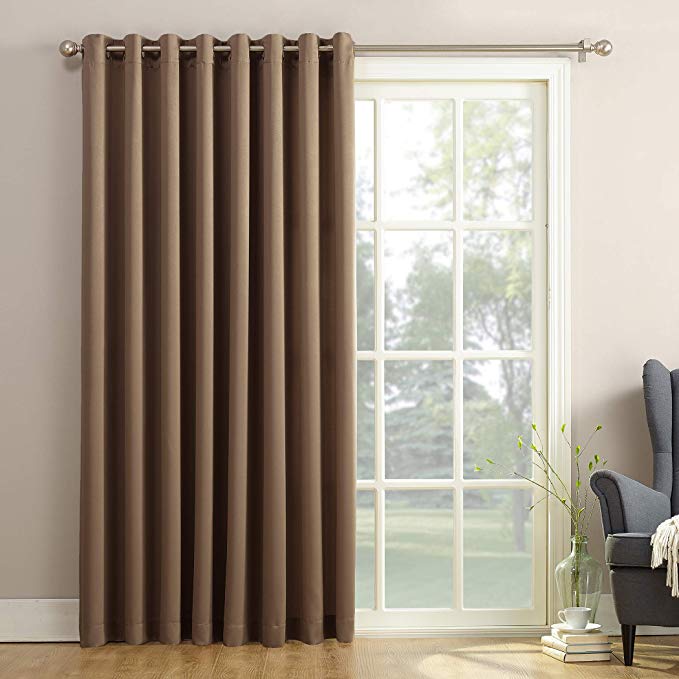 Sun Zero Barrow Extra-Wide Energy Efficient Sliding Patio Door Curtain Panel with Pull Wand, 100" x 84", Mocha Brown