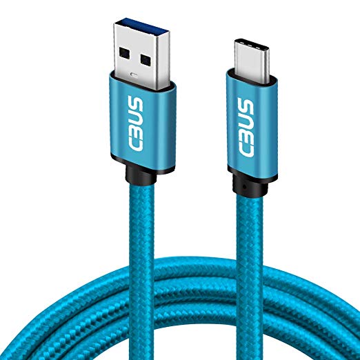 CBUS Short 8-inch 3A Heavy-Duty Double Braided USB-C 3.2 Cable to USB-A 3.0 Fast Charge Cable for Pixel 3a, Galaxy S10/S10e/S9 Moto Z3/G6/G7/G7 Power, LG G8/G7/V40/V35 ThinQ, Stylo 4, BLU G9 (Blue)