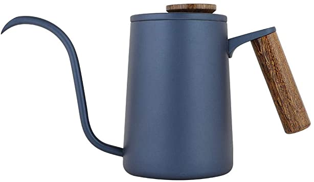 600ml Fashion Stainless Steel Handle Drip Coffee Pot Long Gooseneck Spout Kettle (（Blue）)