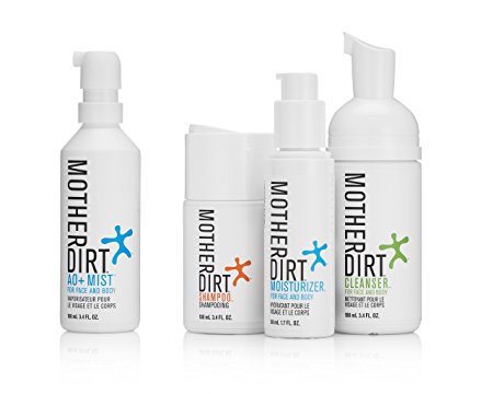 Mother Dirt 4 Product Natural Skin Care Bundle - AO  Mist, Cleanser, Shampoo, Moisturizer, Biome-Friendly