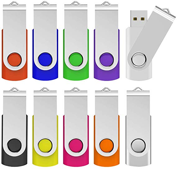 Kootion 16GB Flash Drive 16gb USB Flash Drive 10 Pack Thumb Drive Memory Stick Swivel Jump Drive Keychain Design, Mixcolored