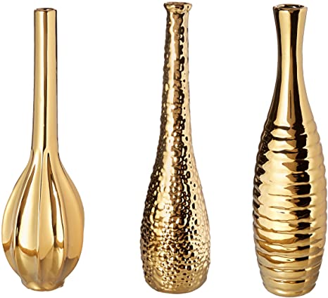 Aspire Tianna Silver Vases (Set of 3) Accessories:Vases, Gold, 3 Count