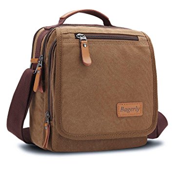 [Deal of The Day] Bagerly Business Messenger Bags Small Canvas Vintage Shoulder Bag Multi-Pockets Crossbody Work Satchel