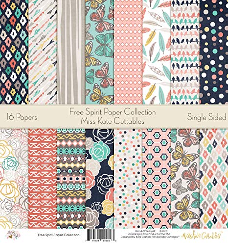 Pattern Paper Pack - Free Spirit - Scrapbook Card Stock Single-Sided 12"x12" Collection Includes 16 Sheets - by Miss Kate Cuttables