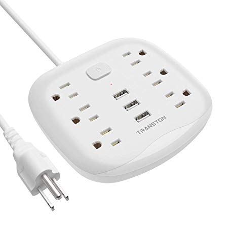 Power Strip 6 Outlet 3 USB with Switch Control,Desktop Charging Station Fast Charge Electric Fireproof 5 ft Heavy Duty Extension Cord,Compatible with Phone Computer-White