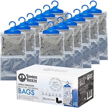 Yogi Brand (12 Pack) Moisture Absorber Bag, Fragrance Free, Dehumidifier Bag, Hanging Closet Dehumidifier Bags, Moisture Absorbers 235g with 10g Activated Charcoal