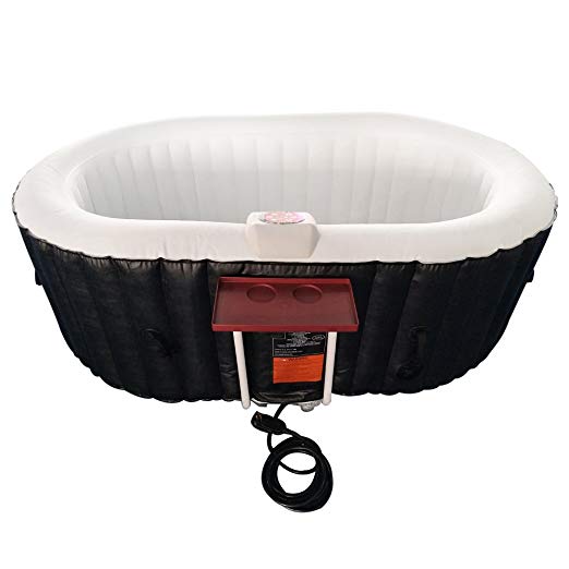 ALEKO HTIO2BKW Oval Inflatable Hot Tub Spa with Drink Tray and Cover 2 Person 145 Gallon Black and White