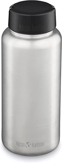 Klean Kanteen Wide Mouth Single Wall Stainless Steel Water Bottle (w/Wide Loop Cap) - 40oz - Brushed Stainless