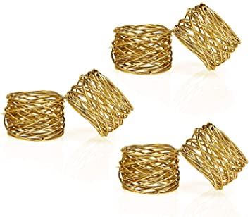 Kaizen Casa Handmade Round Mesh Napkin Rings Holder for Dinning Table Parties Everyday, Set of 6 (Gold)