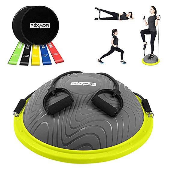 PEXMOR Latest Version Balance Ball, Sport Balance Trainer with Resistance Band, Yoga Half Ball for Home Gym Training Workout, with Exercise Loop & Core Sliders