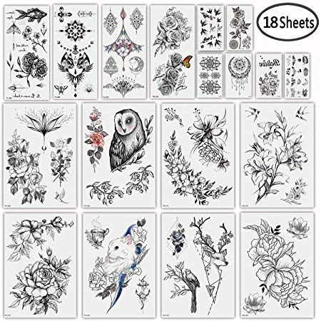 DaLin Sexy Floral Temporary Tattoos for Women Men Black Rose Flowers Collection