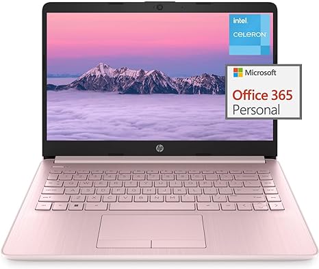 HP 14" Laptop for Student and Business - HD Display, Intel Quad-Core Processor, 4GB RAM, 64GB eMMC, ‎Intel UHD Graphics 600, Wi-Fi, Bluetooth, Webcam, Windows 11 Home in S Mode, Pink