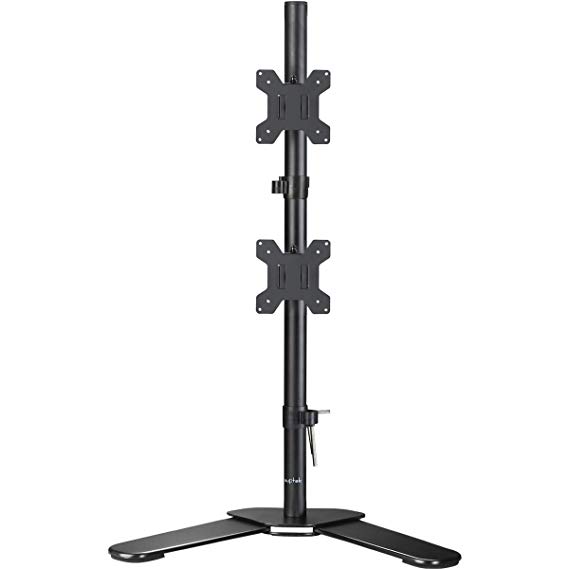 Suptek Dual LED LCD Monitor Stand up Free-Standing Desk Mount Extra Tall 31.5 inch Pole Heavy Duty Fully Adjustable Stand Vertical Array for 2 / Two Screens up to 27 inch (ML6802)