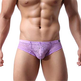 Men's Lace Briefs Sexy Low Rise Translucent Breathable Underpants Underwear