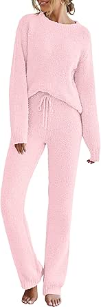 MEROKEETY Womens Fuzzy Fleece Long Sleeve 2 Piece Loungewear Outfits Sweater Pants Pajama Sets