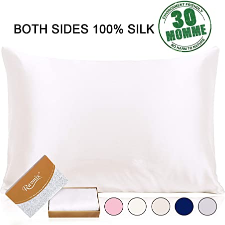 Ravmix 100% Pure Mulberry Silk Pillowcase 30 Momme 900TC for Hair and Skin with Hidden Zipper Both Sides Hypoallergenic Soft Breathable Silk, Standard Size 20×26inch, 1 Pack, Ivory White