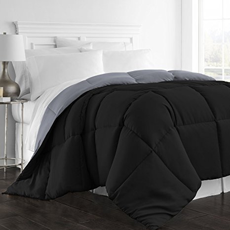 Beckham Hotel Collection Hypoallergenic Reversible Goose Down Alternative Full/Queen Comforter, Grey/Black