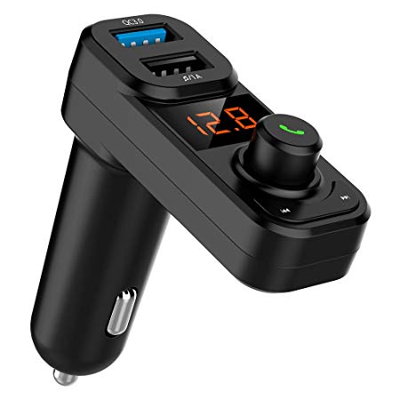 [Upgraded Version]Bluetooth FM Transmitter, Bluetooth Car Adapter, FM Wireless Radio Transmitter for Car, Quick Charge 3.0 Dual USB Charger TF Card Support U disk MP3/WMA Music Play/Hands-free Calling