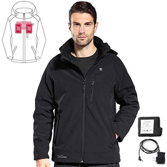 COLCHAM Heated Jackets for Men Slim Fit Soft Shell Winter Jacket with Battery and Charger American Size This Year Black