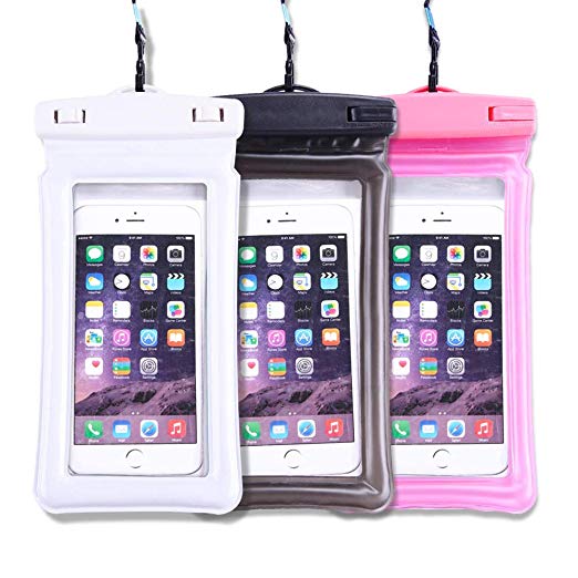 Idocolors Waterproof Phone Pouch 3 Pack Universal Floating Water Proof Phone Case Max 7.2inch Clear Floating Cell Phone Dry Bag with Lanyard for iPhone Xs Max XR X 8 7 6, Samsung, Black White Pink