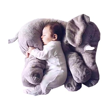 Super Cute Long Nose Elephant Grey Soft Baby Care Plush Pillow for Sleeping Nursery Decor Bedding