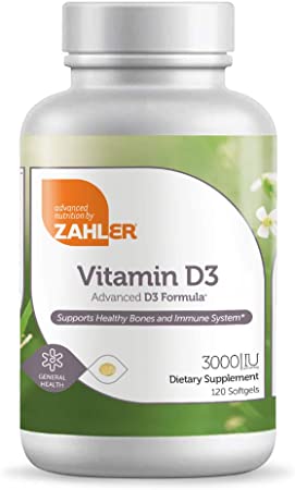 Zahler Vitamin D3 3000IU, Vitamin D3 Supplement 3000 IU, Certified Kosher, 120 Softgels