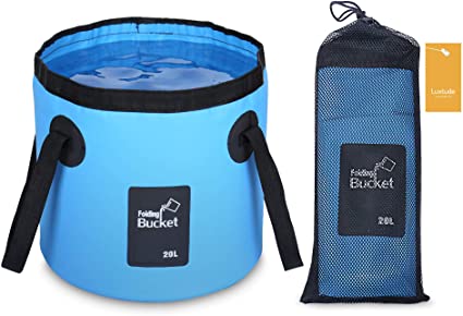Luxtude 5 Gallon Bucket (20L), Collapsible Bucket with Handle, Portable & Lightweight Outdoor Basin Fishing Bucket, Folding Bucket for Camping, Hiking, Fishing, Car Washing and More (Blue)