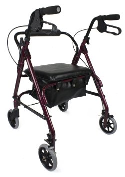 Ez2care Lightweight Deluxe Padded Seat Rollator with Storage Box Burgundy