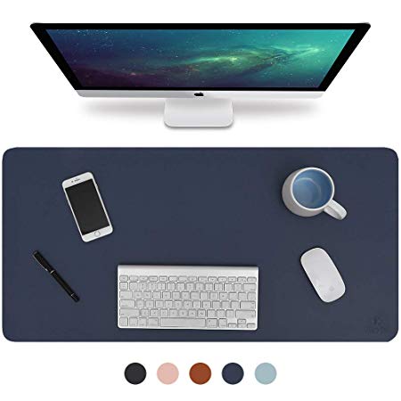 Knodel Desk Pad, Office Desk Mat, 35.4" x 17" PU Leather Desk Blotter, Laptop Desk Mat, Waterproof Desk Writing Pad for Office and Home, Dual-Sided (Dark Blue/Yellow)