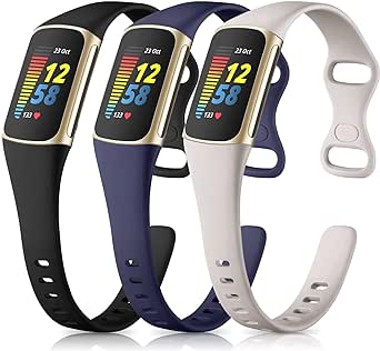 Maledan Compatible with Fitbit Charge 5/Charge 6 Bands Women Men, Soft Silicone Sport Band Slim Strap Waterproof Replacement Wristband Accessories for Fitbit Charge 5/Charge 6 Fitness Tracker, 3 Pack