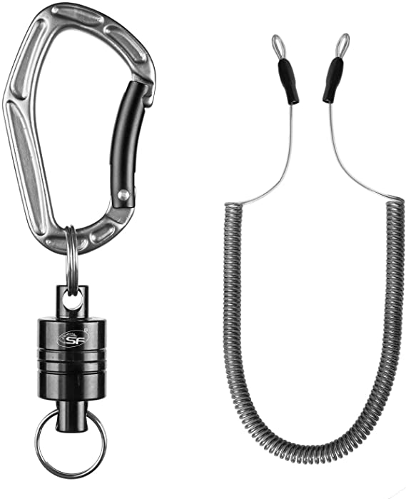 SF Strongest Magnetic Net Release Magnet Clip Holder Retractor with Coiled Lanyard Carabiner 12LB