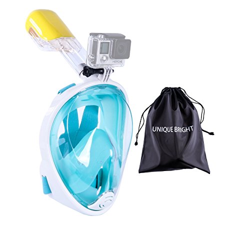 Snorkel Mask,UNIQUE BRIGHT Full Face Snorkeling Mask 180-Degree field of vision Dry Snorkel and Anti- Fog Technology Free Breathing Design Fit for Kids and Adults