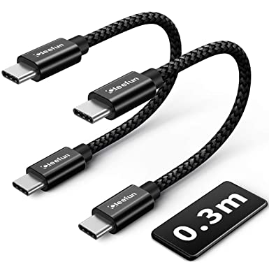 CLEEFUN Short USB C to USB C Cable [0.3M, 2-Pack], USB Type C 60W PD QC 3.0 Fast Charging Lead for Samsung Galaxy S21 S20 fe Note 20 10 Ultra Plus A51 A71 A21s, Notebook, Pad, Tablet, Pixel 5 4 3 XL