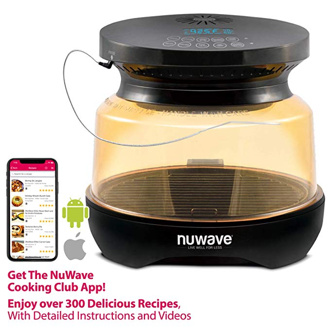 NUWAVE PRIMO Infrared Grill Oven with Integrated Digital Temp Probe for PERFECT Results; Convection Top & Grill Bottom for Surround Cooking; High Heat Resistant PPSU Dome and Enhanced Base Tray Coating; Cook Frozen or Fresh; Broil, Roast, Grill, Bake, Dehydrate & Air Fry