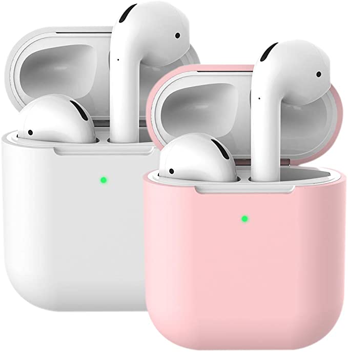 2X Case for AirPods Case Cover Skins, Molylove for Airpods Case Cover Silicone Case Protective Shockproof [Front LED Visible][Support Wireless Charging](AirPods 2, White Pink)