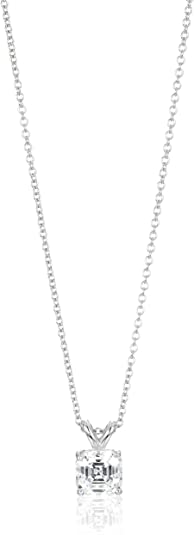 Platinum-Plated Sterling Silver Fancy Shape Solitaire Pendant Neckalce made with Swarovski Zirconia, 16"