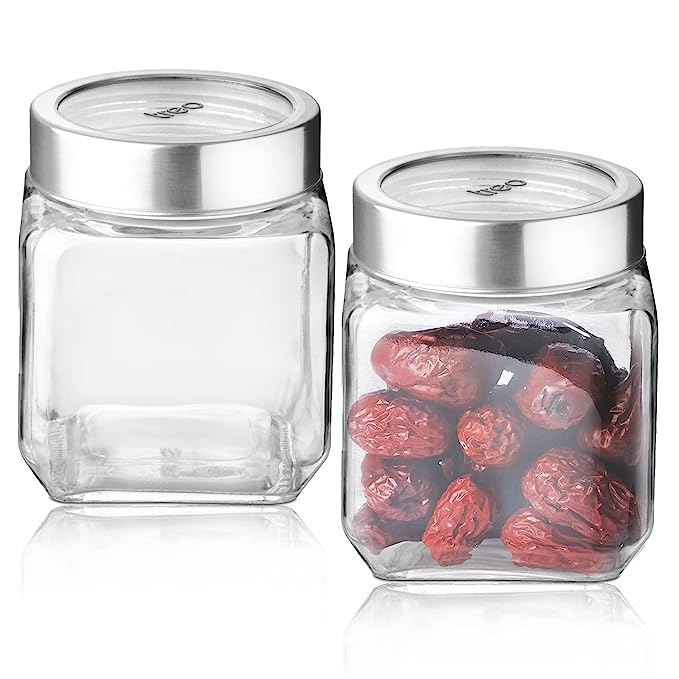 Treo By Milton Cube Storage Glass Jar, Set of 2, 580 ml Each, Transparent | Storage Jar | Modular Kitchen | Multipurpose Jar
