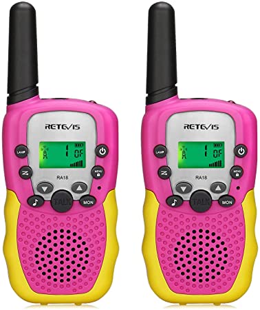 Retevis RA18 Walkie Talkies for Kids,Toy Walkie Talkies for 6-12 Years Old Boys Girls,22 CH Backlit LCD Flashlight,Pink Christmas Birthday Gifts for Girls,Outside Camping,Hiking(2 Pack)