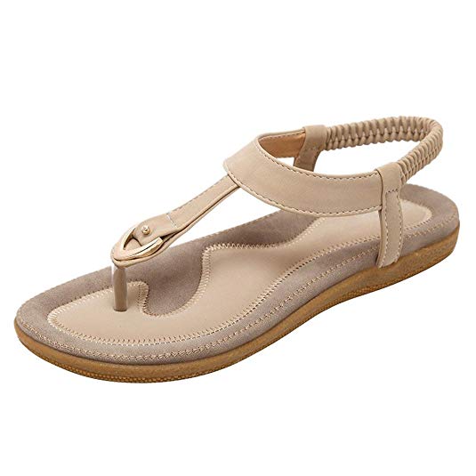 Harence Womens Casual Summer Shoes Ankle T-Strap Thong Flat Sandals