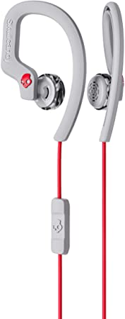 Skullcandy Chops Flex Sweat-Resistant Sport Earbud with In-Line Microphone and Remote, Comfortable and Secure Flexible Ear Hanger, Gray/Red/Swirl