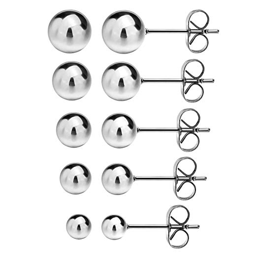 JewelrieShop 316L Surgical Stainless Steel Earrings Round Ball Stud Earrings Set for Women