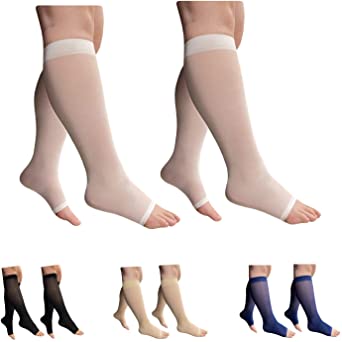 HealthyNees 2 Pair 8-15 mmHg Sheer Compression Leg Calf Shin Thin Open Toe Socks