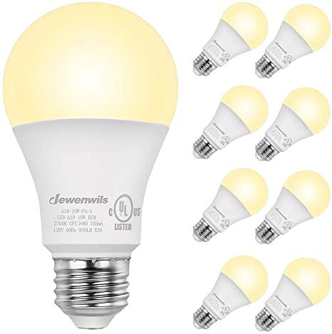 DEWENWILS 8-Pack Dimmable LED A19 Light Bulb, Soft White Light with Warm Glow, 800 Lumen, 2700K, 10W (60 Watt Equivalent), E26 Medium Screw Base, UL Listed