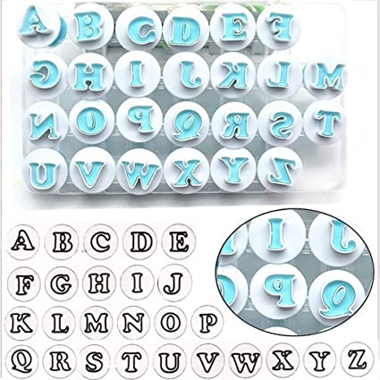 26PCS/Set Cookie Stamp Impress Cookie Cutters Alphabet Letter Fondant Cake Biscuit Mold Upper Case Letter Shape DIY Cookie Biscuit Alphabet Letters Cake Tool Embosser Cutter