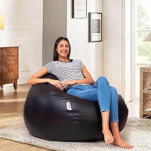 Amazon Brand - Solimo XXL Faux Leather Bean Bag Filled with Beans (Black)