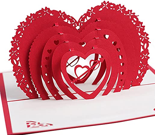 Bluelans Red Heart 3D Pop UP Greeting Cards Fantastic Flower Handmade Gift Card For Valentine's Day Birthday Anniversary Invitation Wedding Love Gifts (LOVE& Heart)